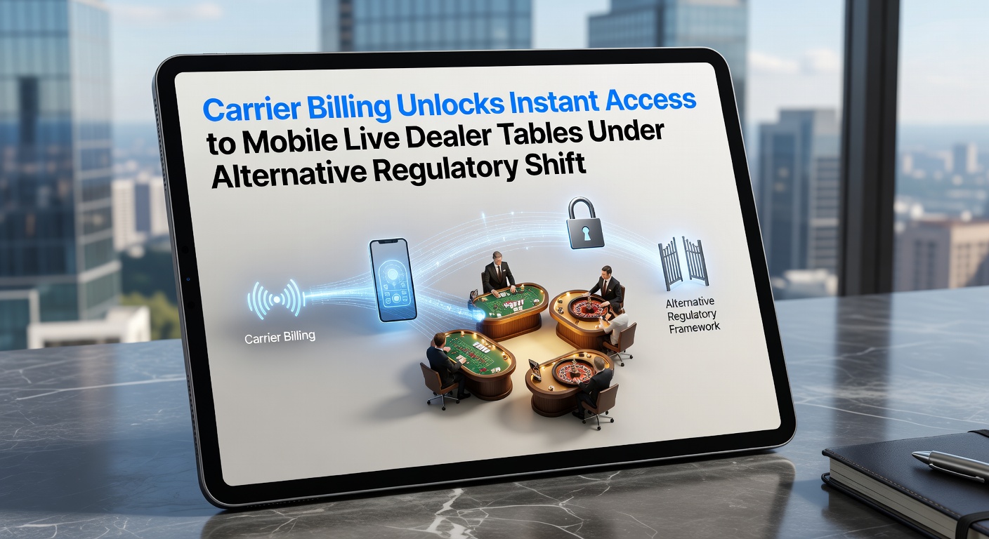 Live dealer studio setup with multiple camera angles and mobile device interface overlay demonstrating seamless carrier billing integration
