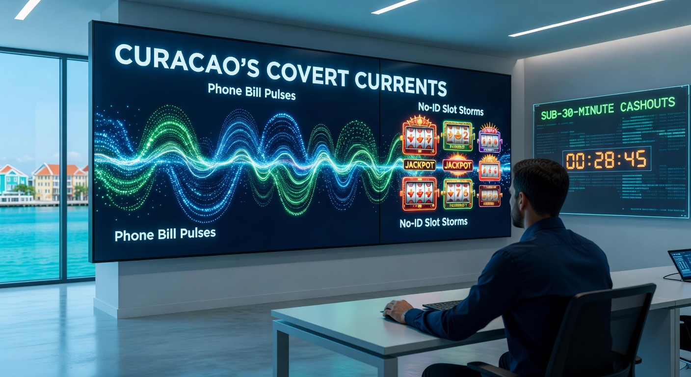 Dynamic graphic of phone bill transaction flow leading to explosive slot wins and timer showing under 30-minute cashout on a Curacao casino dashboard