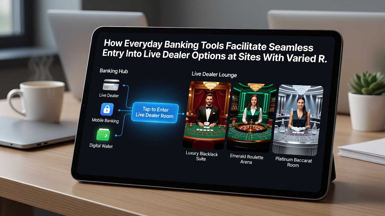 Mobile banking dashboard displaying instant transfers to live dealer gaming accounts