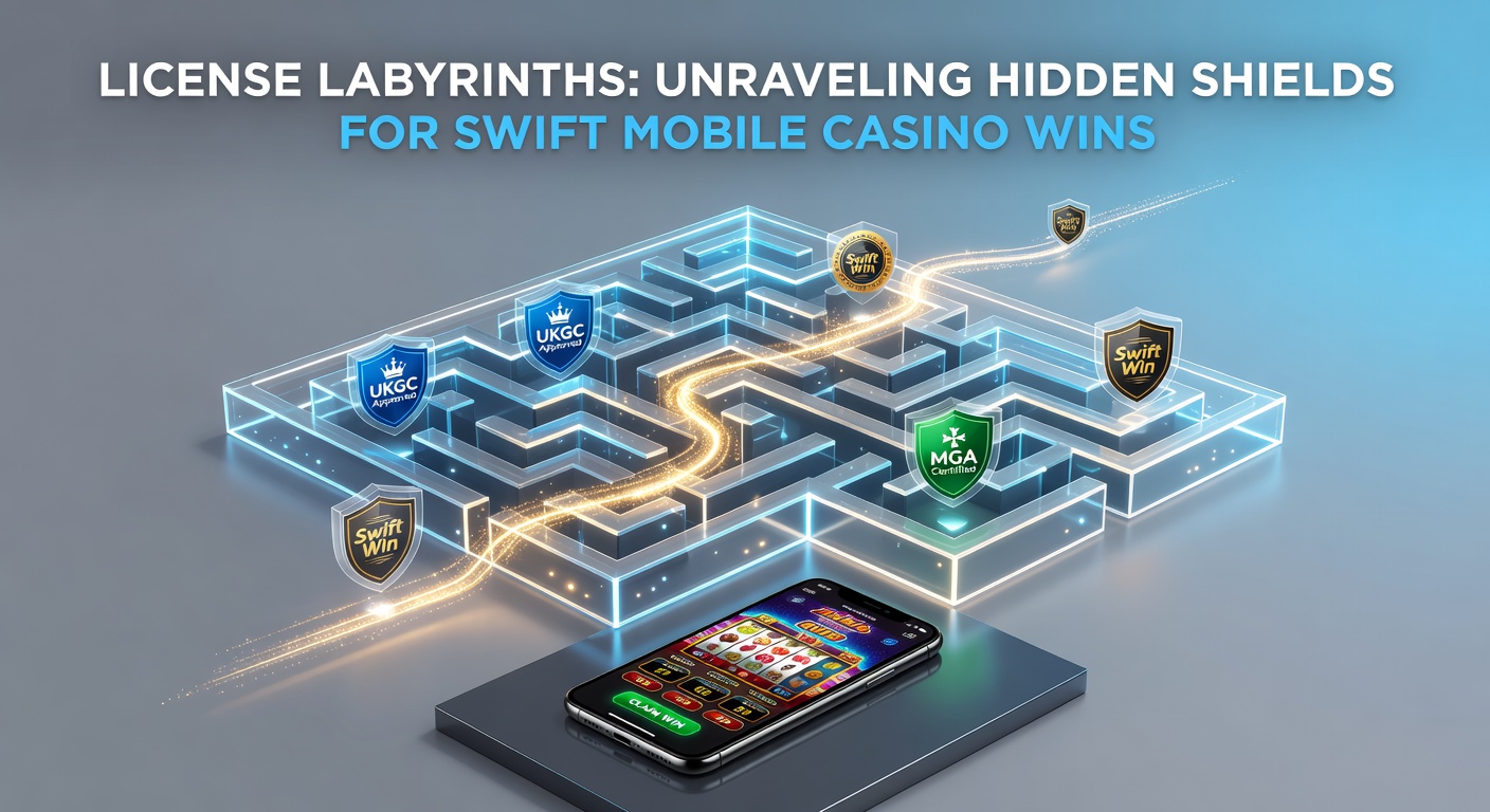 Close-up of a smartphone screen displaying a mobile casino app with instant payout notifications and license badges from various global regulators