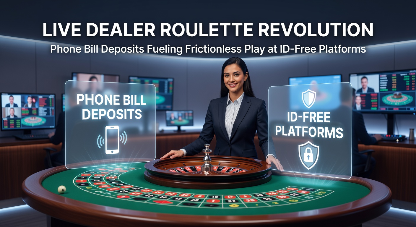 Live dealer spinning a roulette wheel in a high-tech studio, with mobile phone deposit interface overlay
