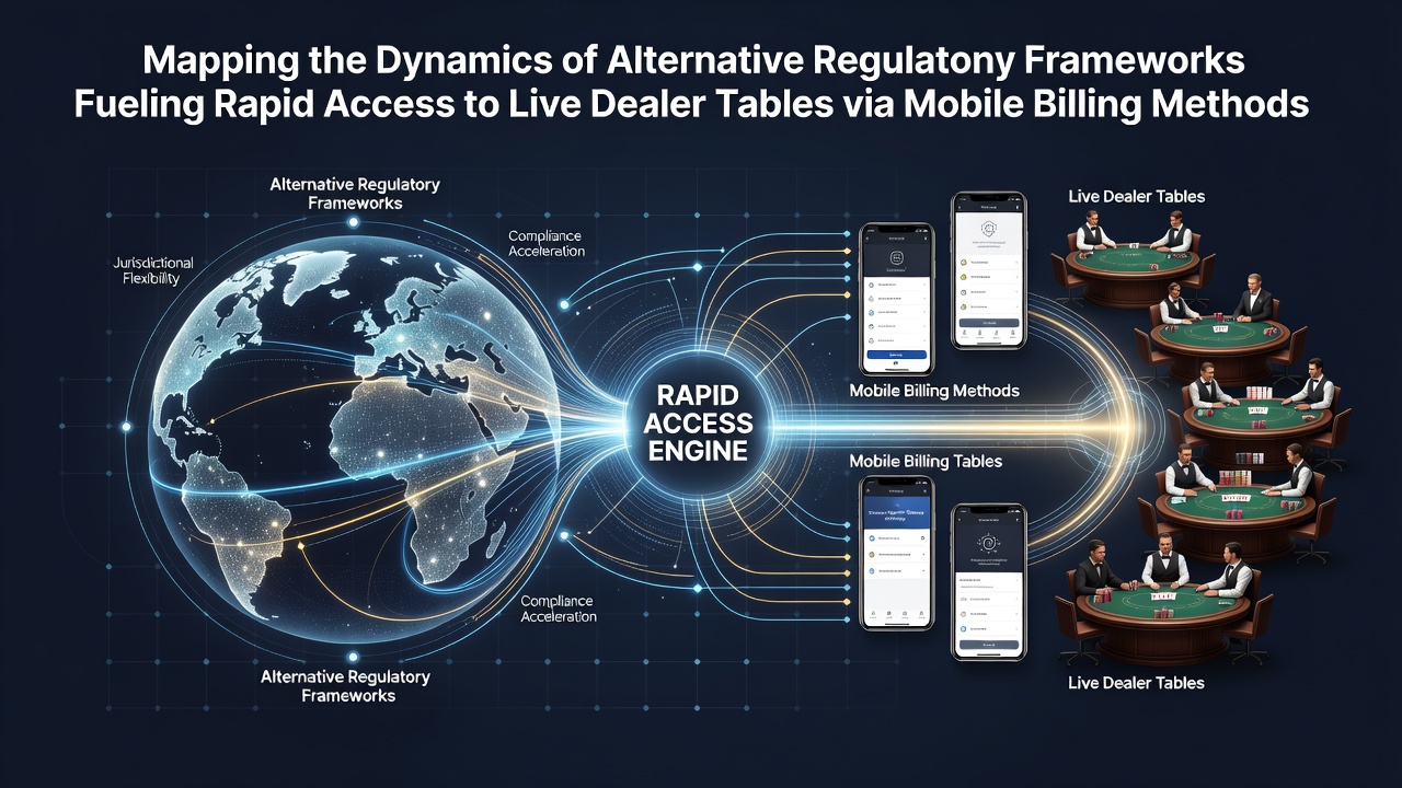 Global regulatory maps overlaid with mobile billing icons and live dealer table visuals