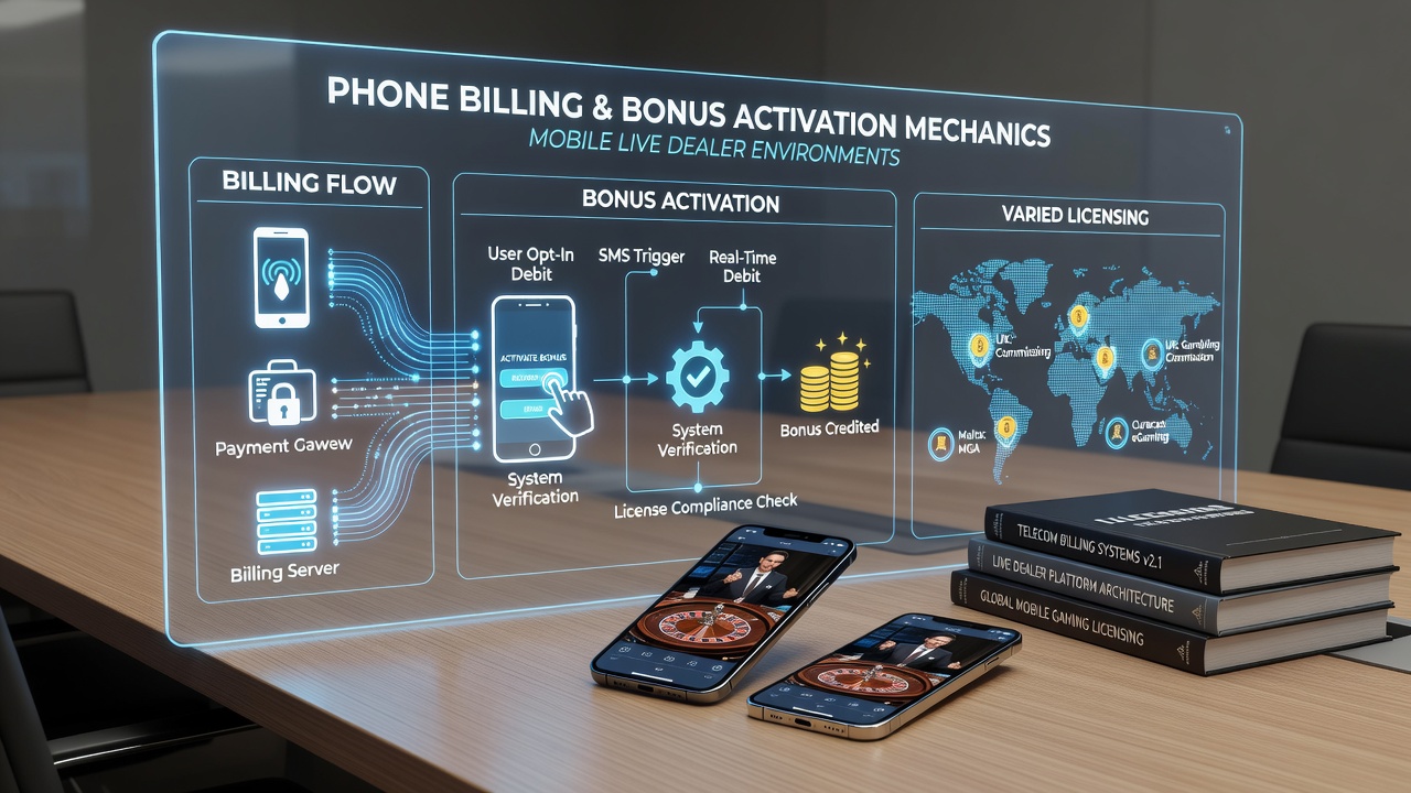 Flowchart of varied licensing impacts on mobile phone billing and live dealer bonus systems