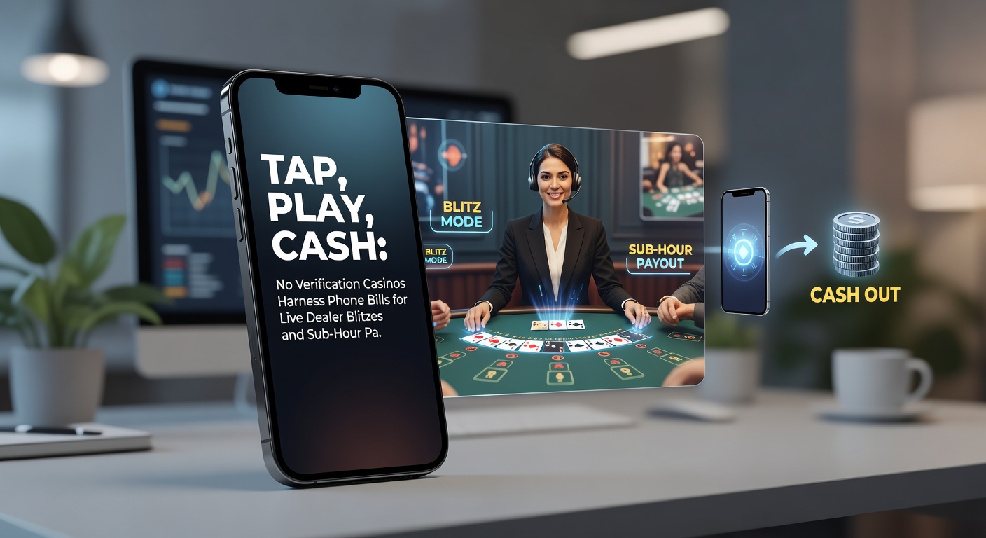 Dynamic image of a smartphone displaying live blackjack game with dealer waving, phone bill confirmation popup, and payout clock ticking under 60 minutes